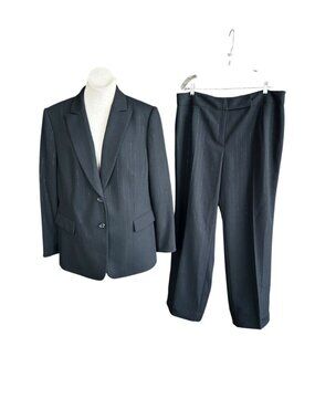 Tahari Women's Black Shadow Striped Pants Suit Size 16 W